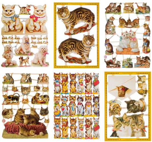 Poëzieplaatjes - 6 vellen - plaatjes - hobby - creatief - decoupage - knutselen - scrapboek - met POEZEN - KATTEN