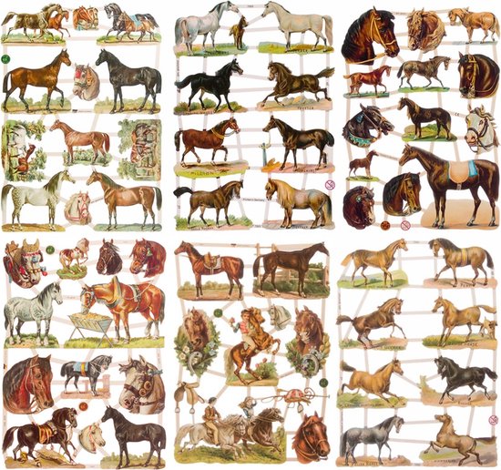Poëzieplaatjes - 6 VELLEN - Paarden - Nostalgisch - Vintage look - Poëziealbum - hobby - creatief - bulletjournaal - vriendenboek - dagboek - decoupage - knutselen - scrapbook