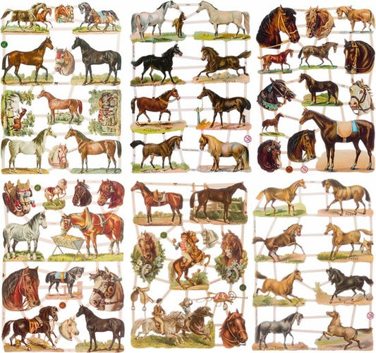 Poëzieplaatjes - 6 VELLEN - Paarden - Nostalgisch - Vintage look - Poëziealbum - hobby - creatief - bulletjournaal - vriendenboek - dagboek - decoupage - knutselen - scrapbook