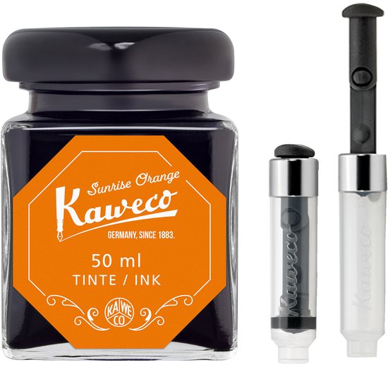Kaweco - Ink bottle en Mini Converter inklapbaar - Sunrise Orange - potje vulpeninkt - oranje originele Kaweco-inkt in 50 ml glas