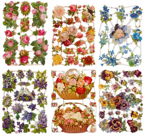 Poëzieplaatjes - 6 vellen - plaatjes - hobby - creatief - decoupage - knutselen - scrapboek - met BLOEMEN