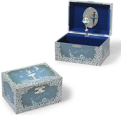 Muziekdoos - Bijoux Blauw - Met witte ballerina - Sieradendoosje - Muziekje Het Zwanenmeer Pjotr Iljitsj Tsjaikovski - 15 x 11.5 x 8.5 cm
