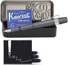 Kaweco - Cadeauset - 4delig - Kaweco AL SPORT Fountain Pen Anthracite vulpen - Extra Breed - Nostalgic Octagonal Clip Chrome - Zwart Vintage blikje - Doosje Royal Blue - Doosje zwarte Vullingen