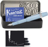 Kaweco - Cadeauset - 4delig - Kaweco Vulpen COLLECTION Sport fountain pen - Mellow Blue - Extra Breed - Nostalgic Octagonal Clip Chrome - Zwart Vintage blikje - Doosje Royal Blue - Doosje zwarte Vullingen
