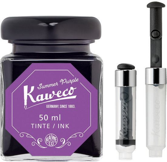 Kaweco - Ink bottle en Mini Converter inklapbaar - Summer Purple - potje vulpeninkt - Paarse originele Kaweco-inkt in 50 ml glas