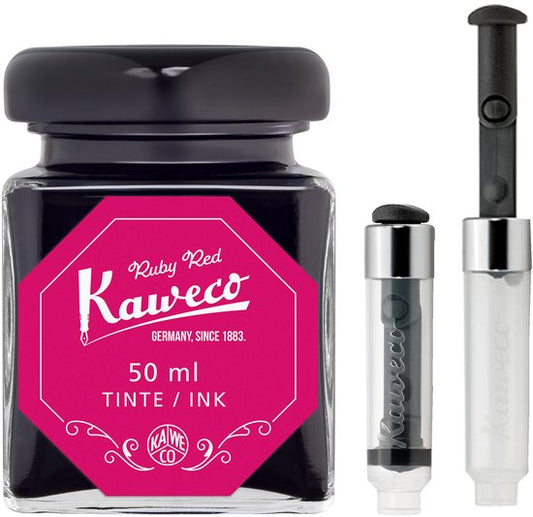 Kaweco - Ink bottle en Mini Converter inklapbaar - Ruby Red - potje vulpeninkt - Rode originele Kaweco-inkt in 50 ml glas