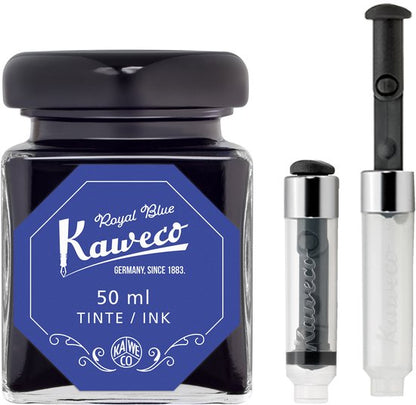 Kaweco - Ink bottle en Mini Converter inklapbaar - Royal Blue - potje vulpeninkt - Blauwe originele Kaweco-inkt in 50 ml glas