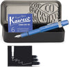 Kaweco - Cadeauset - 5delig - Kaweco AL Sport Stone Washed Blue Vulpen Medium - Nostalgic Octagonal Clip Chrome - Zwart Vintage blikje - Doosje Royal Blue - Doosje zwarte Vullingen