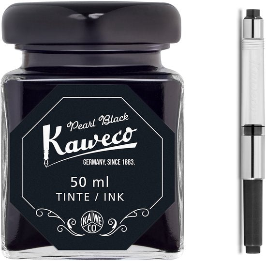 Kaweco - Ink bottle en Standaard Converter - Pearl Black - potje vulpeninkt - Zwarte originele Kaweco-inkt in 50 ml glas - Converter met zwarte achterkant