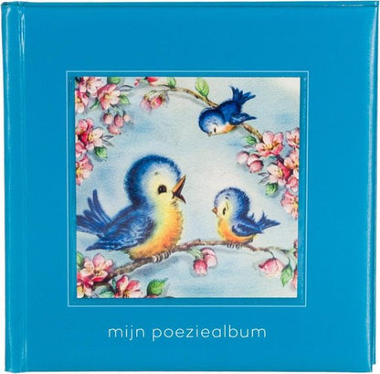 Poëziealbum - 16x16 - Blauw - vogels - Versjes - Gedicht - Cadeau - Sint - Geschenk - Knutselen - Hobby - Creatief - Scrapbook - Poezie