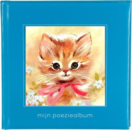 Poëziealbum - 16x16 - Blauw - Poes met roze strik- Versjes - Gedicht - Cadeau - Sint - Geschenk - Knutselen - Hobby - Creatief - Scrapbook - Poezie