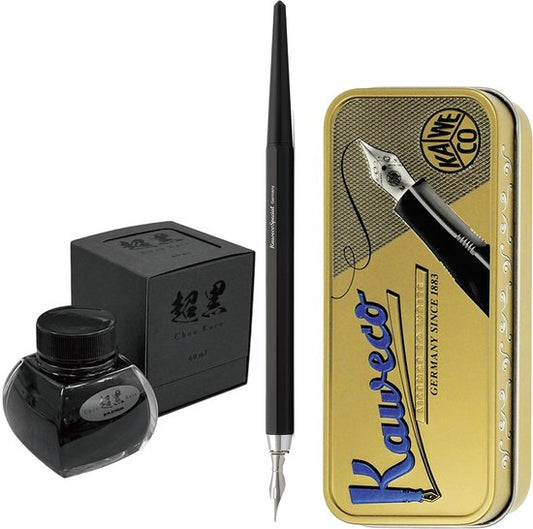 Kaweco - Fountain Pen - Special Dip Pen Black - in vintage blik - Potje Platinum Chou Kuro Black Inkt 60cc