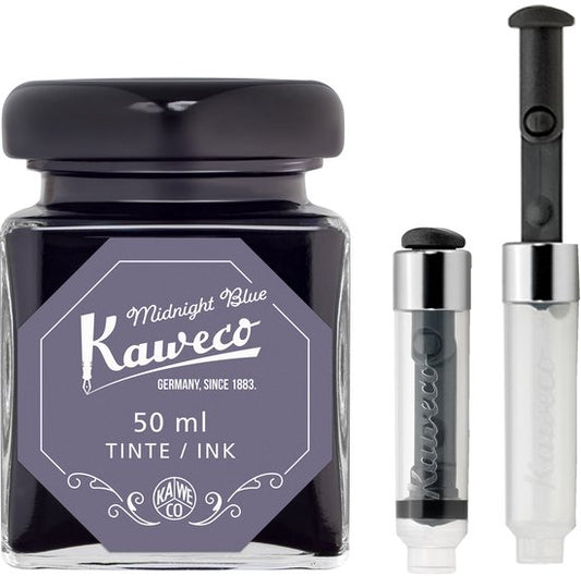 Kaweco - Ink bottle en Mini Converter inklapbaar - Midnight Blue - potje vulpeninkt - Midnight Blue originele Kaweco-inkt in 50 ml glas