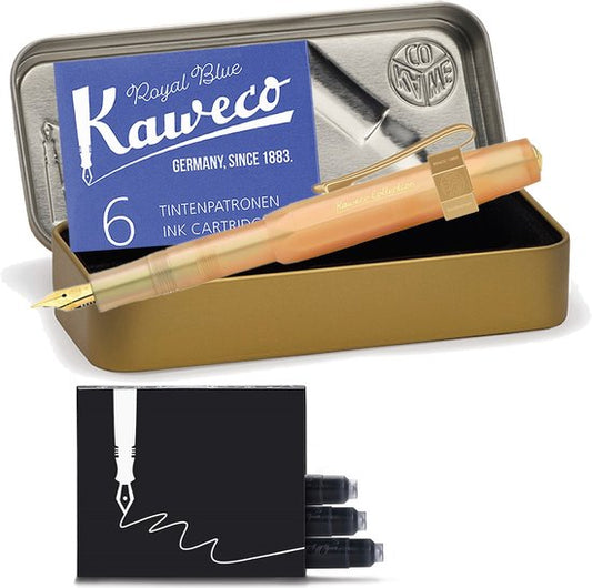 Kaweco - Collection Apricot Pearl - FINE - Vulpen - met clip - Limited Edition - in vintage blikje - met doosje blauwe vullingen en zwarte