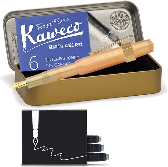 Kaweco - Collection Apricot Pearl - EXTRA FINE - Vulpen - met clip - Limited Edition - in vintage blikje - met doosje blauwe vullingen en zwarte