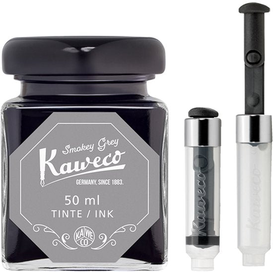Kaweco - Ink bottle en Mini Converter inklapbaar - Smokey Grey - potje vulpeninkt - Grijze originele Kaweco-inkt in 50 ml glas