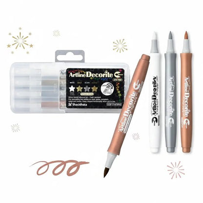 Artline - Decorite Brush - Metallic Markers set van 4 - wit - zilver - goud - brons