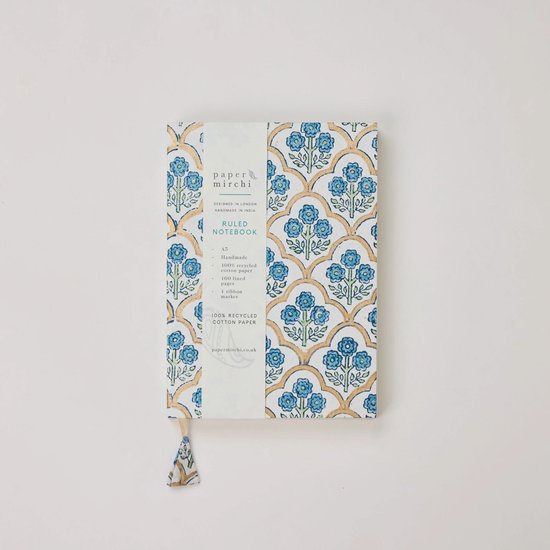 Paper Mirchi - Blokgedrukt Gelijnd Notitieboek (A5) - Trellis Indigo