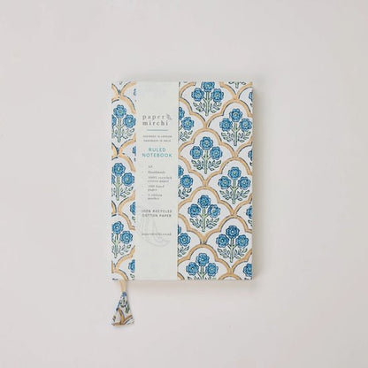 Paper Mirchi - Blokgedrukt Gelijnd Notitieboek (A5) - Trellis Indigo