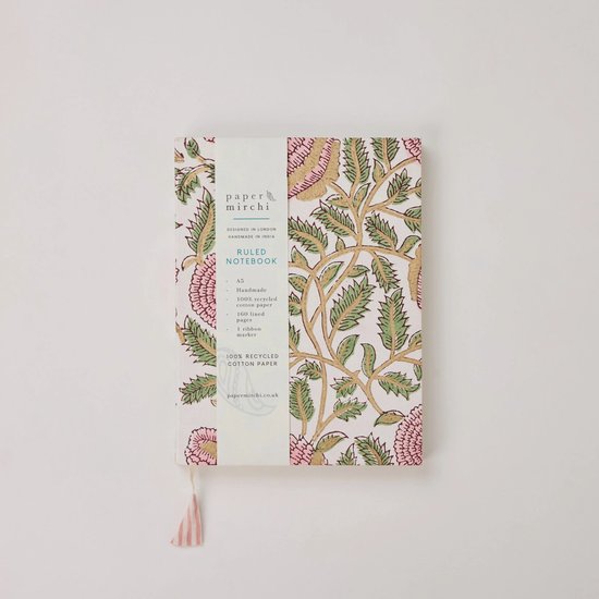 Paper Mirchi - Blokgedrukt Gelijnd Notitieboek (A5) - Marigold Glitz Blush