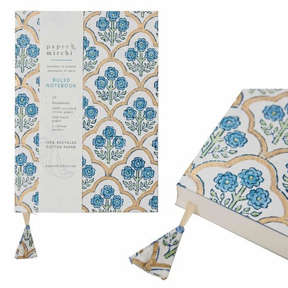 Paper Mirchi - Blokgedrukt Gelijnd Notitieboek (A5) - Trellis Indigo