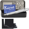 Kaweco - Cadeauset - 4delig - Kaweco AL SPORT Fountain Pen CHROME MAT vulpen - Extra Fine - Nostalgic Octagonal Clip Chrome - Zwart Vintage blikje - Doosje Royal Blue - Doosje zwarte Vullingen