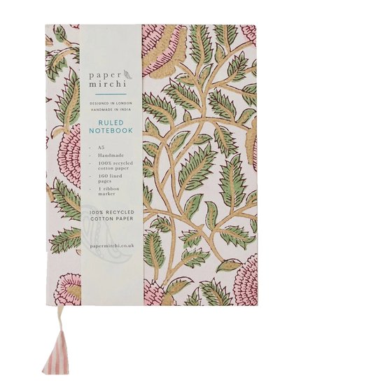 Paper Mirchi - Blokgedrukt Gelijnd Notitieboek (A5) - Marigold Glitz Blush