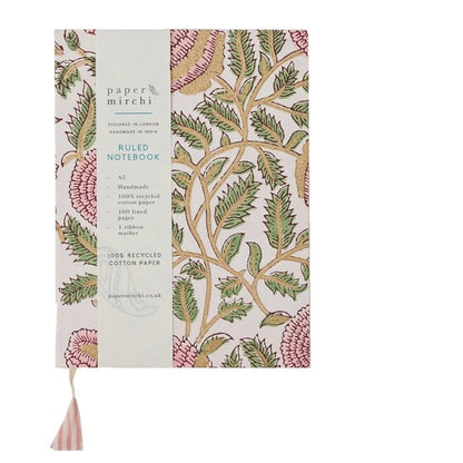 Paper Mirchi - Blokgedrukt Gelijnd Notitieboek (A5) - Marigold Glitz Blush