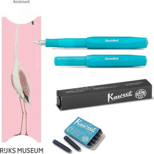 Kaweco Vulpen Sport Frosted BERRY BLUE (MEDIUM) met doosje vullingen en boekenlegger