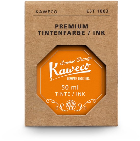 Kaweco - Ink bottle en Standaard Converter - Sunrise Orange - potje vulpeninkt - oranje originele Kaweco-inkt in 50 ml glas - Converter met oranje achterkant - doosje 10 patronen