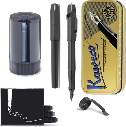 Kaweco - Cadeauset - Vintage blikje - 1 Vulpen met Clip - Perkeo - ZWART - Fine - Zwarte Twister - Doosje vullingen