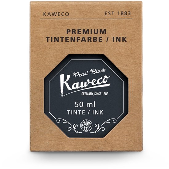Kaweco - Ink bottle en Standaard Converter - Pearl Black - potje vulpeninkt - Zwarte originele Kaweco-inkt in 50 ml glas - Converter gold met zwarte achterkant - doosje 10 patronen