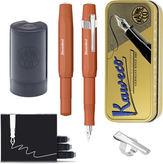 Kaweco - Cadeauset - (5delig) - Vulpen Sport Skyline FOX Fountain Pen - Extra Fine - Oktogonal Clip Chrome -  Patronen houder zwart - Vullingen