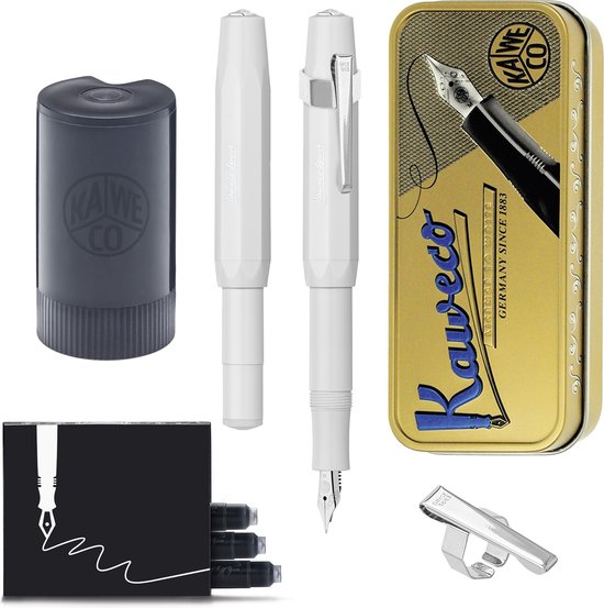 Kaweco - Cadeauset - (5delig) - Vulpen Sport Skyline Wit Fountain Pen - Extra Fine - Oktogonal Clip Chrome -  Patronen houder zwart - Vullingen