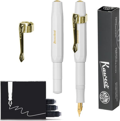 Kaweco  (3delig) - Vulpen CLASSIC SPORT WIT Fountain Pen - Fine - Nostalgie Oktogonal Clip Vergoldet - Doosje Vullingen