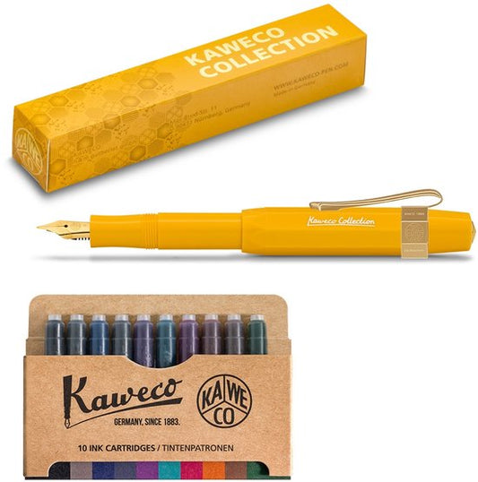 Kaweco - Collection - Vulpen - Extra Breed - Honey - Oktogonal Clip Vergoldet - met doosje met 10 verschillende kleuren patronen