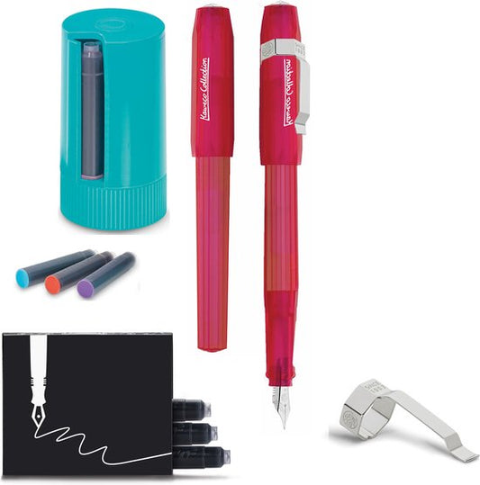 Kaweco - Vulpen Perkeo INFRARED - MEDIUM - Clip Silver - Dispenser Twist & Out with 8 colours cartridges - doosje zwarte Vulpeninkt