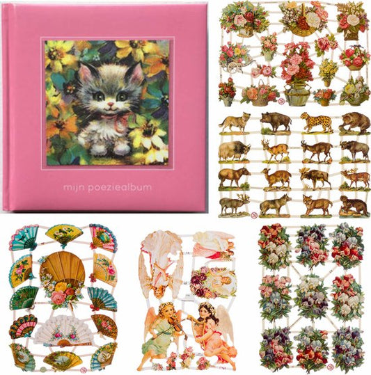 Poëziealbum - 16x16 - Roze - met 5 vellen Poëzieplaatjes - Versjes - Gedicht - Cadeau - Sint - Geschenk - Knutselen - Hobby - Creatief - Scrapbook - Poezie