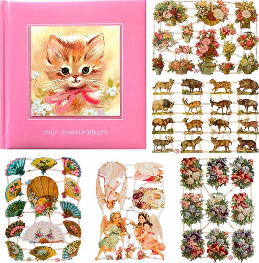 Poëziealbum - 16x16 - Roze - met 5 vellen Poëzieplaatjes - Versjes - Gedicht - Cadeau - Sint - Geschenk - Knutselen - Hobby - Creatief - Scrapbook - Poezie