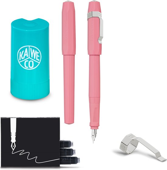Kaweco - Vulpen met Clip -  Perkeo Peony Blossom - Roze - Medium - Turkoise Twister - Doosje vullingen