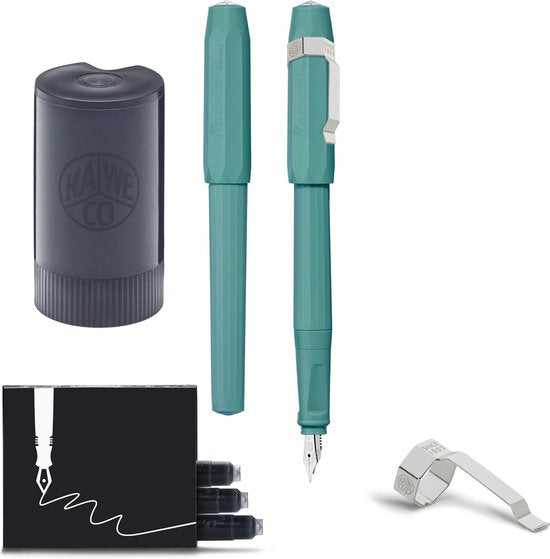 Kaweco - Vulpen met Clip - Perkeo Breezy Teal - Groen - Fine - Zwarte Twister - Doosje vullingen