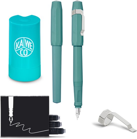 Kaweco - Vulpen met Clip -  Perkeo Breezy Teal - Groen - Medium - Turkoise Twister - Doosje vullingen