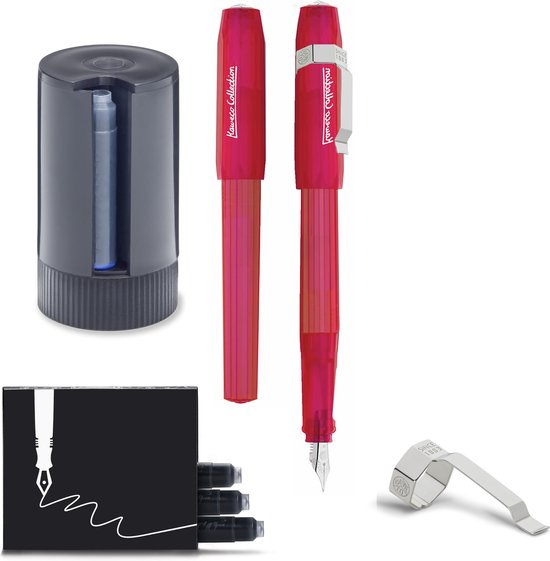 Kaweco - Vulpen Perkeo INFRARED - FINE - Clip Silver - Dispenser Twist & Out silver with 8 blue cartridges - doosje zwarte Vulpeninkt