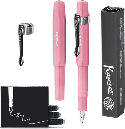 Kaweco (3delig) - Vulpen FROSTED SPORT BLUSH Fountain Pen - Breed - Nostalgic Octagonal Clip Chrome - Doosje Vullingen