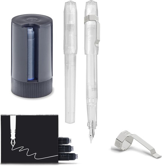 Kaweco - Vulpen met Clip -  Perkeo All Clear - Doorzichtig - Medium - Zwarte Twister - Doosje vullingen