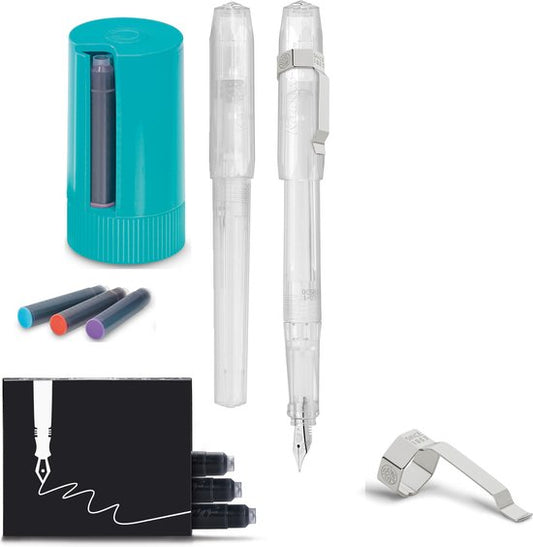 Kaweco - Vulpen met Clip - Perkeo All Clear - Doorzichtig - Fine - Turkoise Twister - Doosje vullingen
