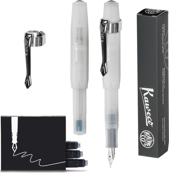 Kaweco (3delig) - 1 Vulpen FROSTED SPORT COCONUT Fountain Pen - Medium - Nostalgic Octagonal Clip Chrome - Doosje Vullingen