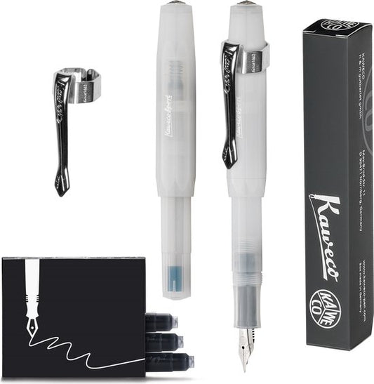 Kaweco (3delig) - 1 Vulpen FROSTED SPORT COCONUT Fountain Pen - Medium - Nostalgic Octagonal Clip Chrome - Doosje Vullingen