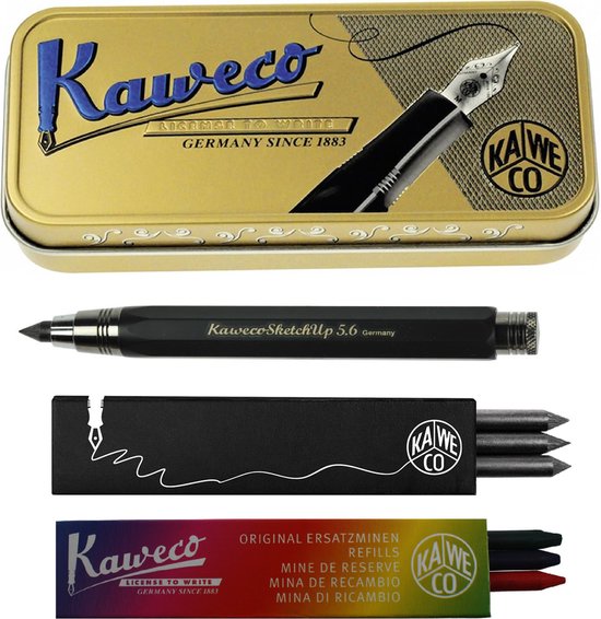Kaweco Cadeauset SKETCH vulpotlood Zwart met vullingen G K in blikje