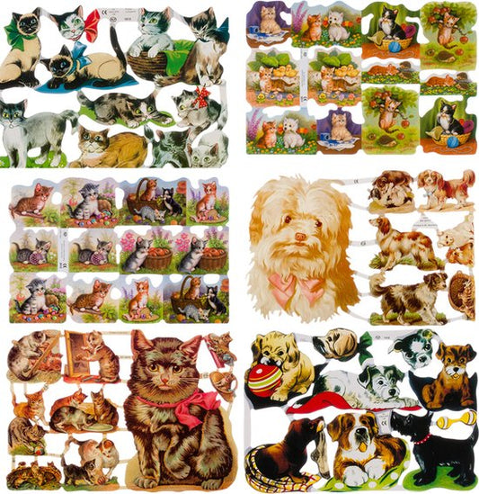 Poëzieplaatjes - 6 VELLEN - Poezen - Honden - Nostalgisch - Vintage look - Poëziealbum - hobby - creatief - bulletjournaal - vriendenboek - dagboek - decoupage - knutselen - scrapbook